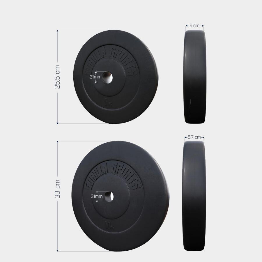 Gorilla Sports Halterschijven - Bundel - 2 x 5 & 2 x 10 kg - Kunststof - 30 mm 4/7