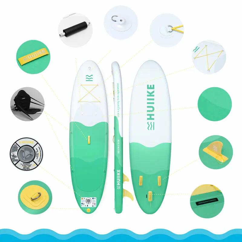 Tweedehands - Opblaasbaar Supboard met Peddel en Vinnen, HUIIKE, Groen 2/7