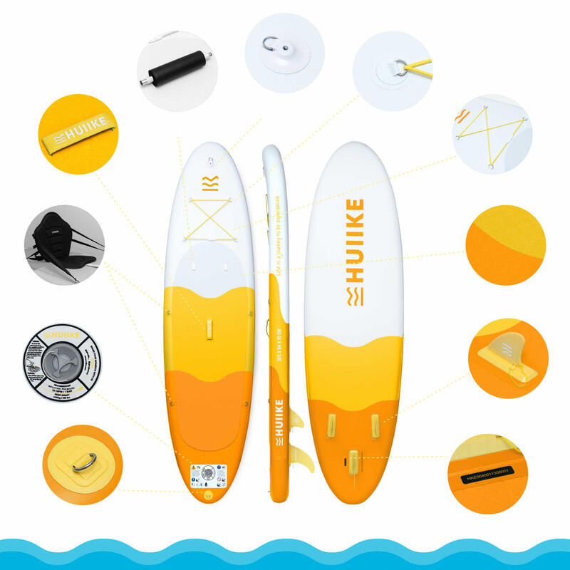 Tweedehands - Opblaasbaar Supboard met Peddel en Vinnen, HUIIKE, Geel 2/7