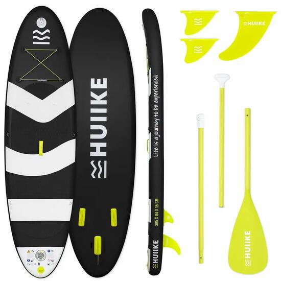 Tweedehands - Opblaasbaar Supboard met Peddel en Vinnen, HUIIKE, Zwart