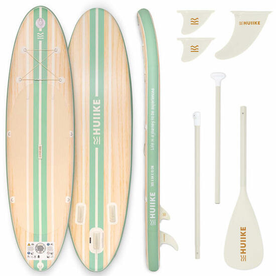 Reconditionné - Paddle Gonflable Adulte Pagaie et Ailerons, HUIIKE, Couleur Bois