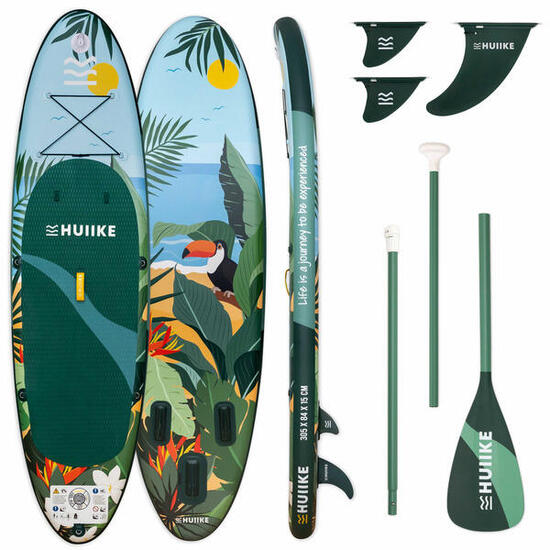 Reconditionné - Paddle Gonflable Adulte avec Pagaie et Ailerons, HUIIKE, Vert