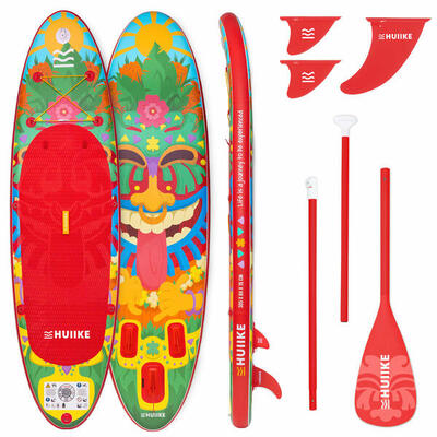 Tweedehands - opblaasbaar supboard met peddel en vinnen, huiike, rood