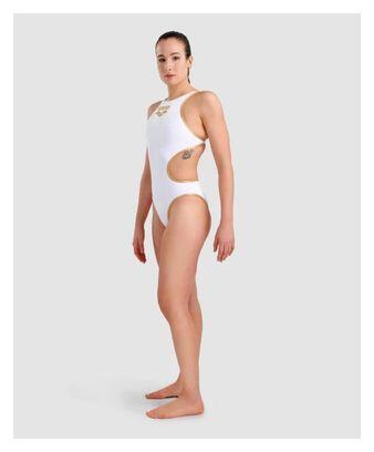 Maillot de Bain 1 Pièce Femme Arena One Big Logo Blanc Or 3/7