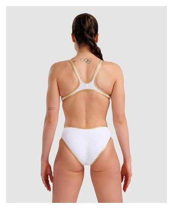 Maillot de Bain 1 Pièce Femme Arena One Big Logo Blanc Or 2/7