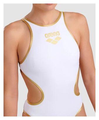 Maillot de Bain 1 Pièce Femme Arena One Big Logo Blanc Or 4/7