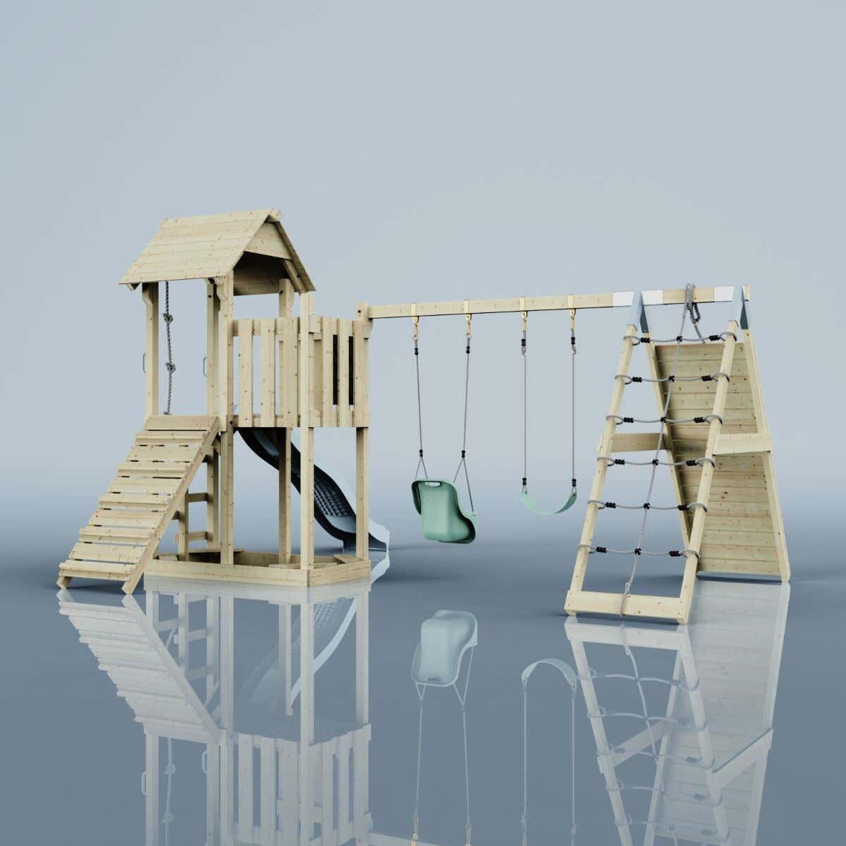 Spielturm Roskilde mit Babyschaukel in Eisblau - 357 × 451 × 274 cm 3/6