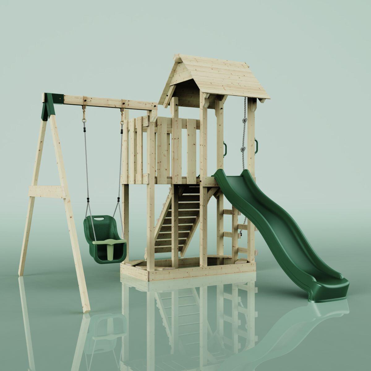 Spielturm Bergen mit Babyschaukel in Dunkelgrün - 357 × 271 × 273 cm 4/6