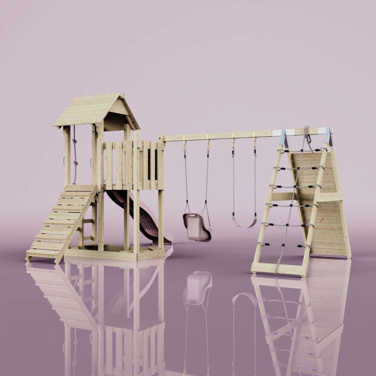 Spielturm Roskilde mit Babyschaukel in Altrosa - 357 × 451 × 274 cm 3/6