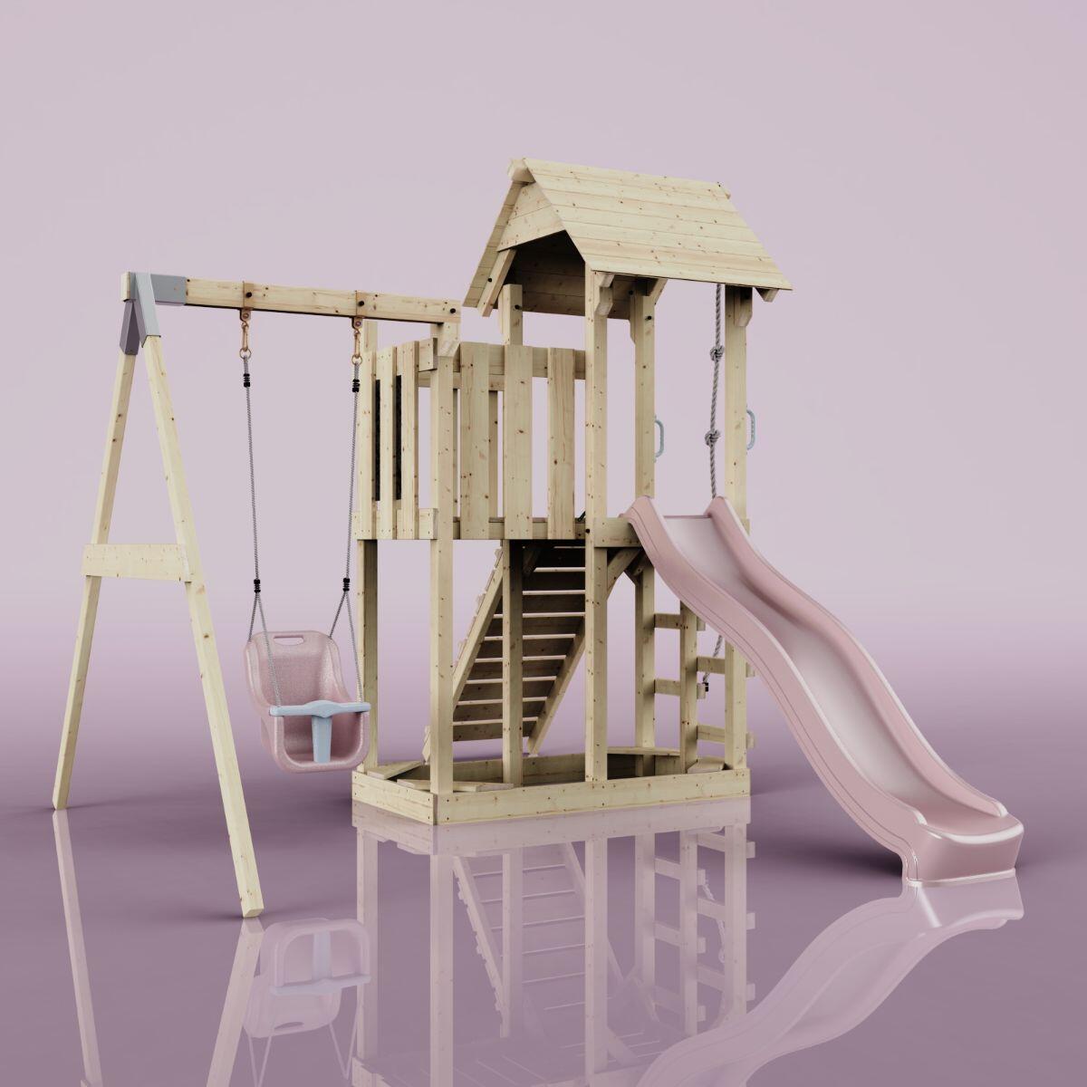 Spielturm Bergen mit Babyschaukel in Altrosa - 357 × 271 × 273 cm 4/6