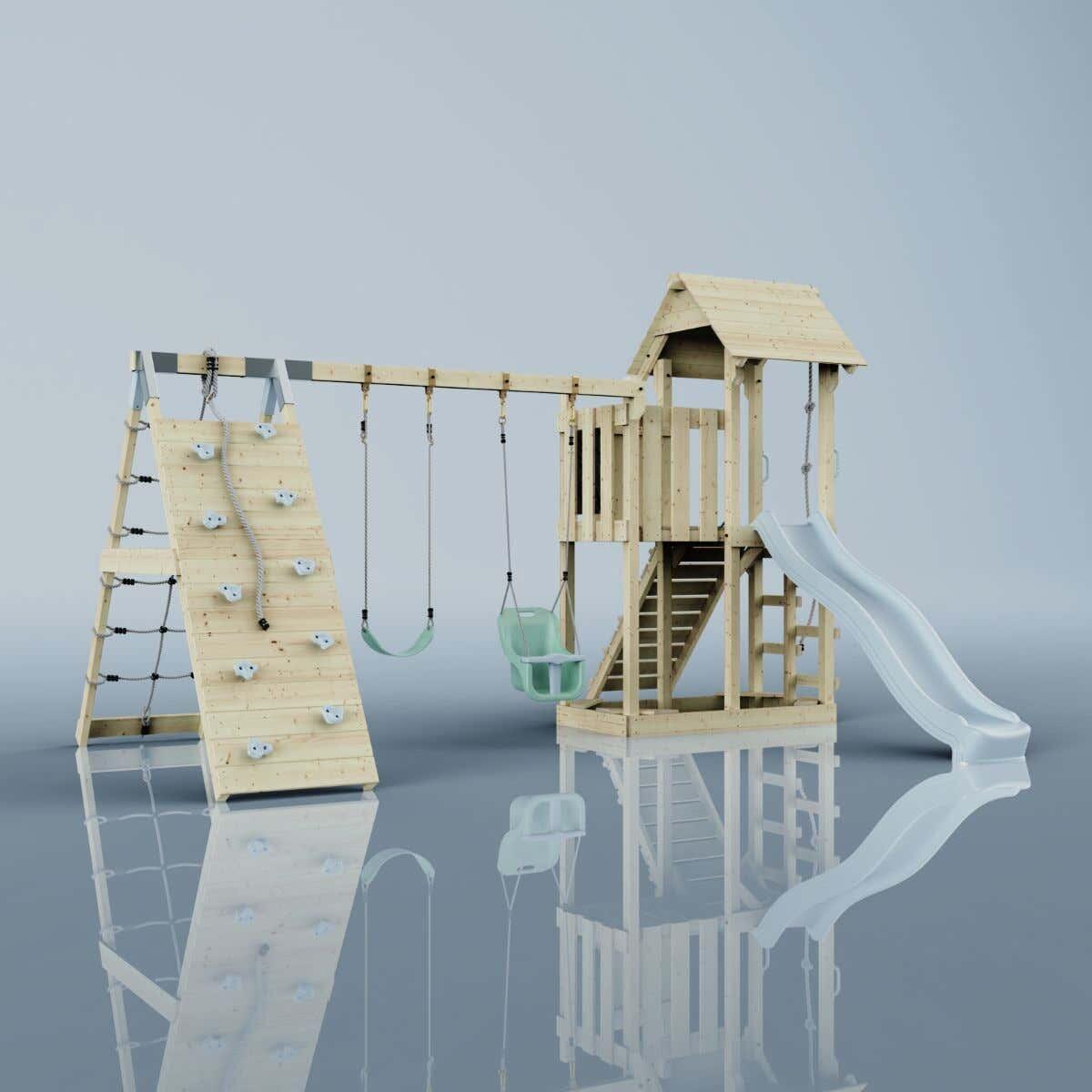 Spielturm Roskilde mit Babyschaukel in Eisblau - 357 × 451 × 274 cm 4/6
