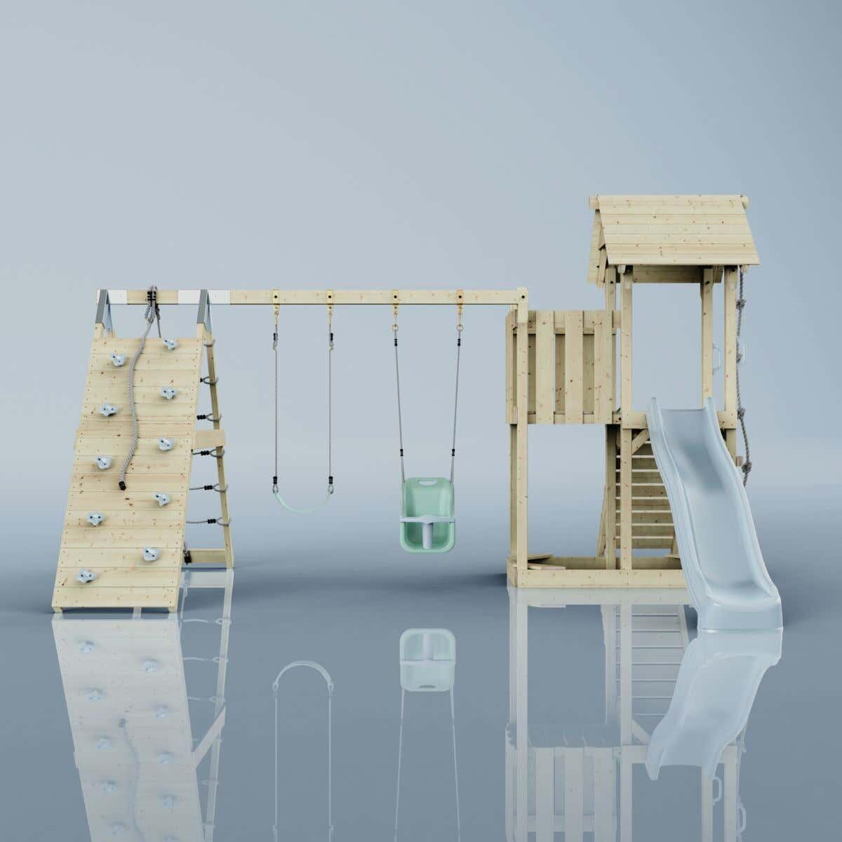 Spielturm Roskilde mit Babyschaukel in Eisblau - 357 × 451 × 274 cm 6/6