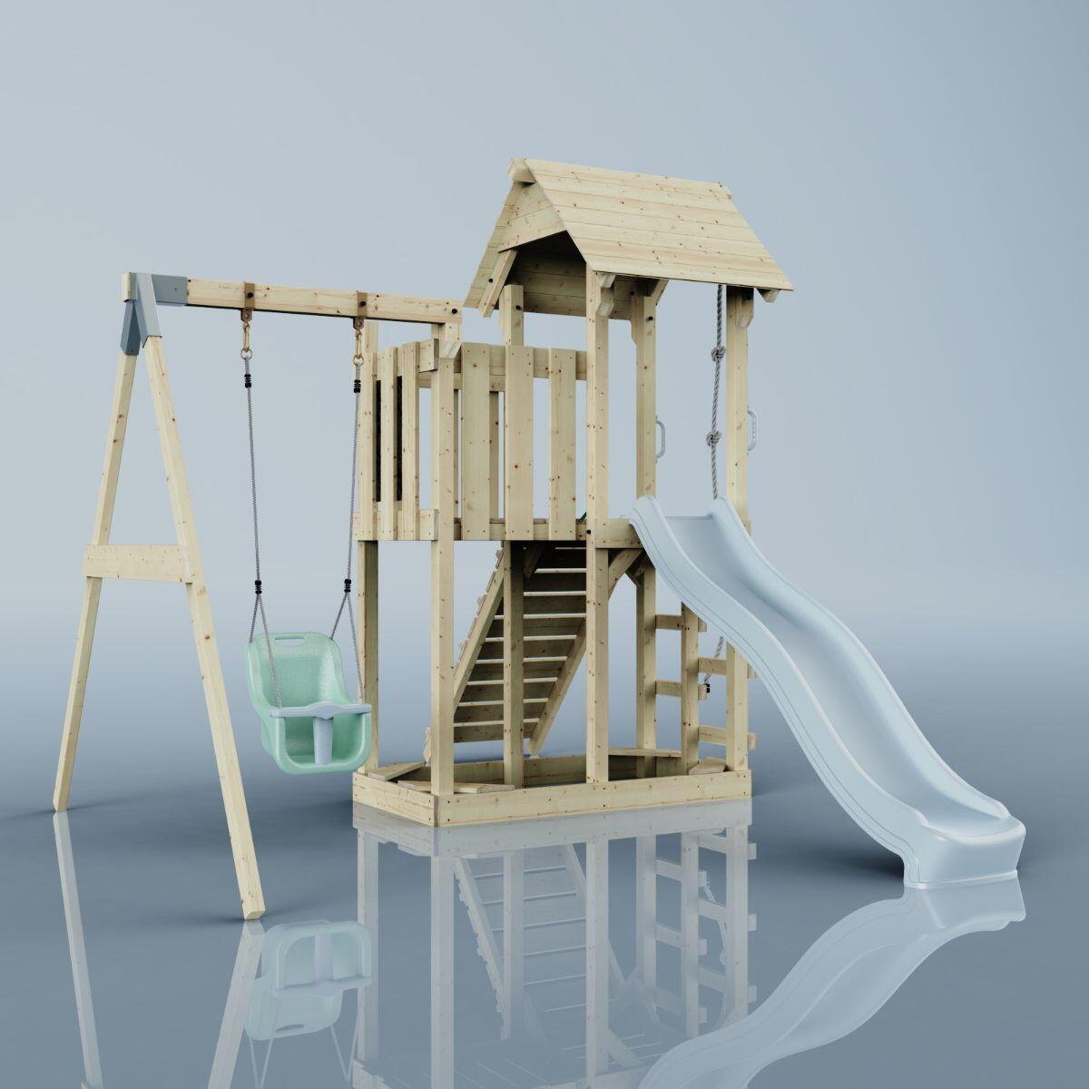 Spielturm Bergen mit Babyschaukel in Eisblau - 357 × 271 × 273 cm 4/6