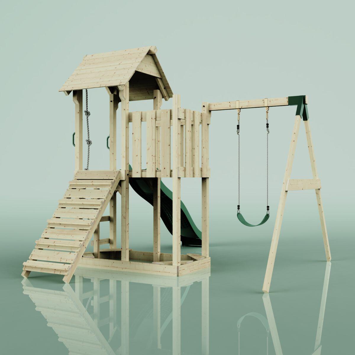 Spielturm Bergen mit Kinderschaukel in Dunkelgrün - 357 × 271 × 273 cm 4/5