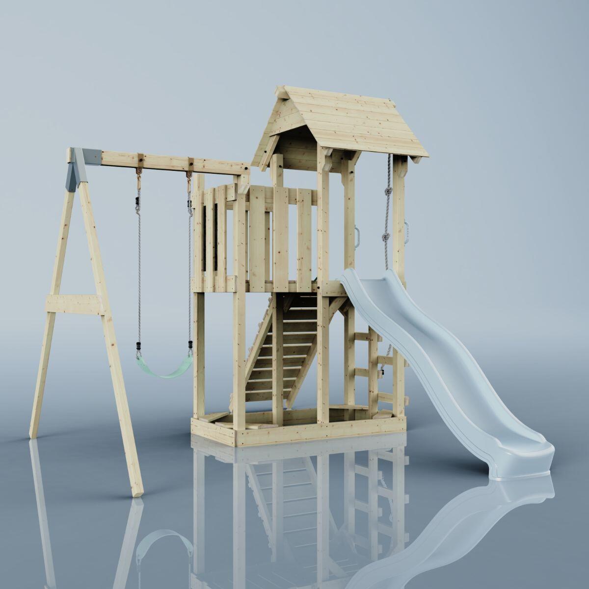 Spielturm Bergen mit Kinderschaukel in Eisblau - 357 × 271 × 273 cm 4/6