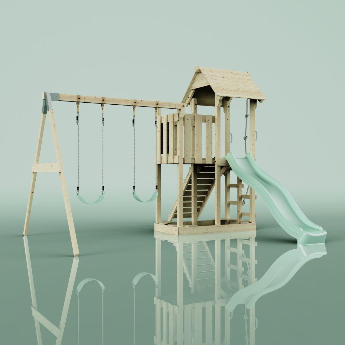 Spielturm Uppsala mit Kinderschaukel in Mintgrün - 357 × 361 × 273 cm 4/6