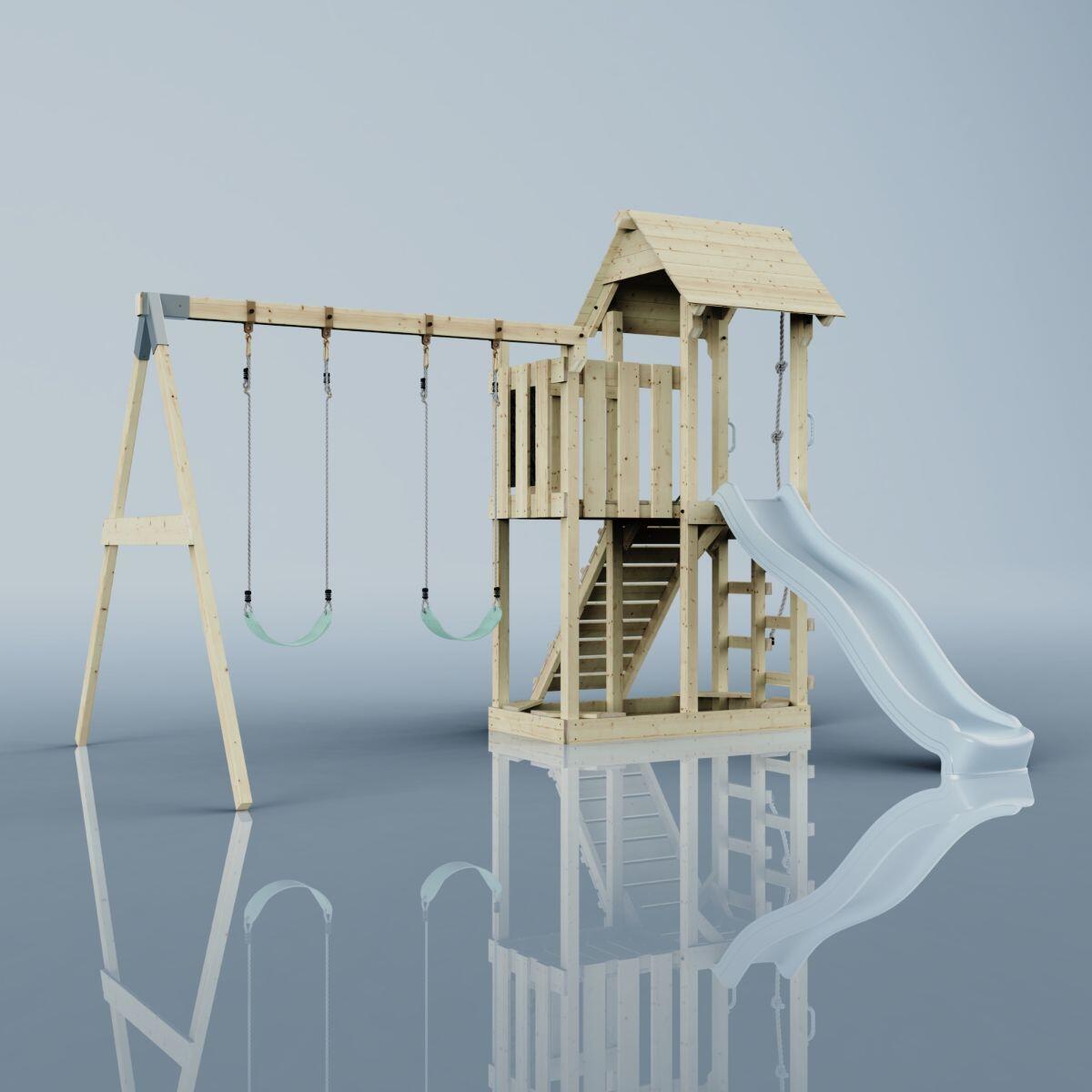 Spielturm Uppsala mit Kinderschaukel in Eisblau - 357 × 361 × 273 cm 4/6