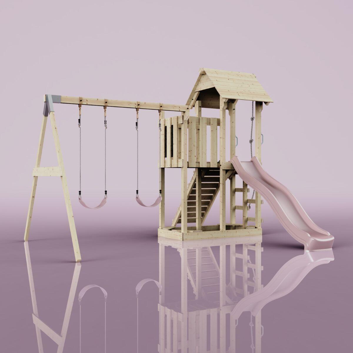 Spielturm Uppsala mit Kinderschaukel in Altrosa - 357 × 361 × 273 cm 4/6