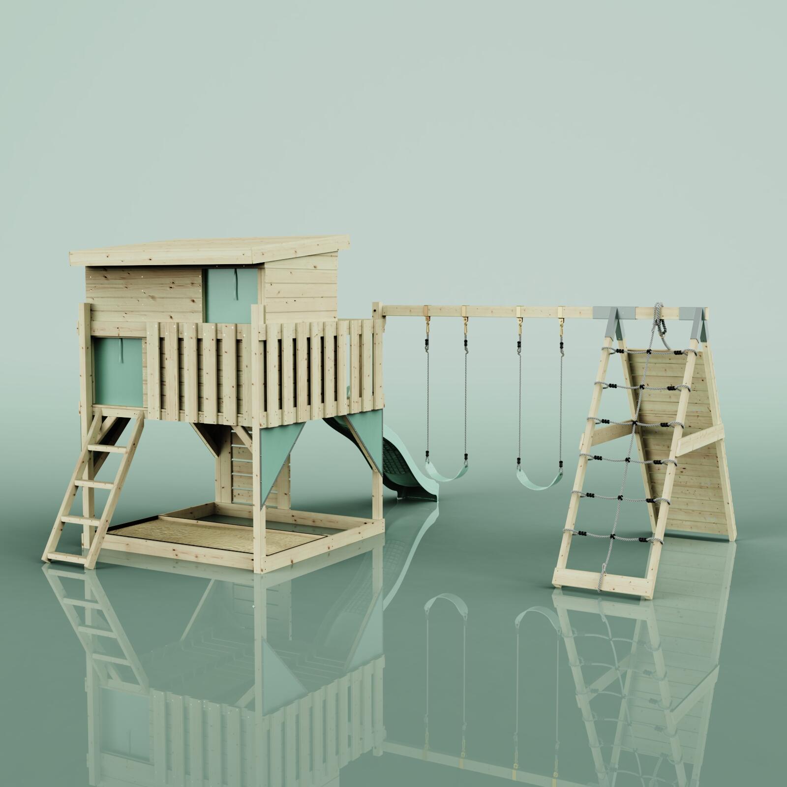 Spielturm Aksel mit Kinderschaukel in Mintgrün - 415 × 469 × 261 cm 4/6