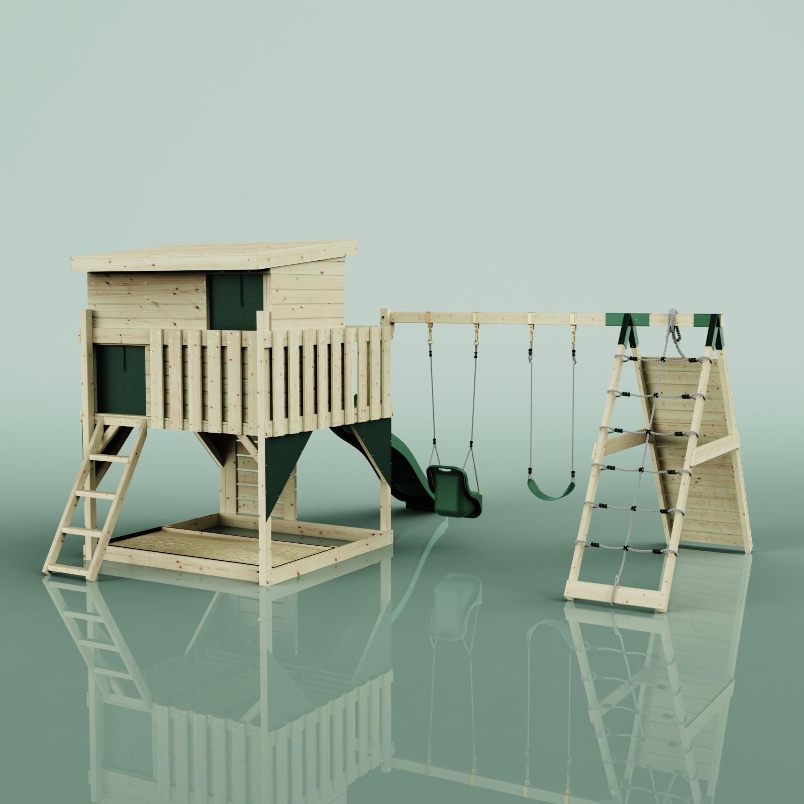 Spielturm Aksel mit Babyschaukel in Dunkelgrün - 415 × 469 × 261 cm 4/6