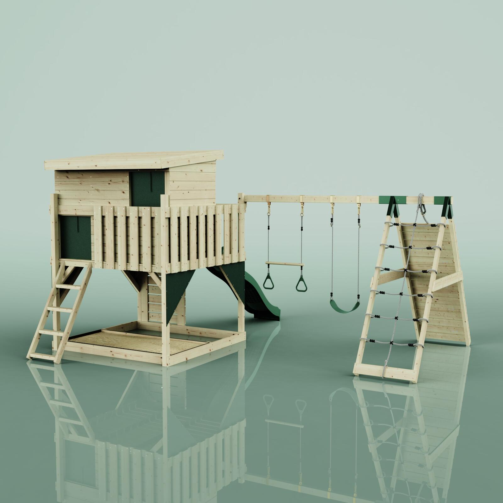 Spielturm Aksel mit Trapezstange in Dunkelgrün - 415 × 469 × 261 cm 4/6