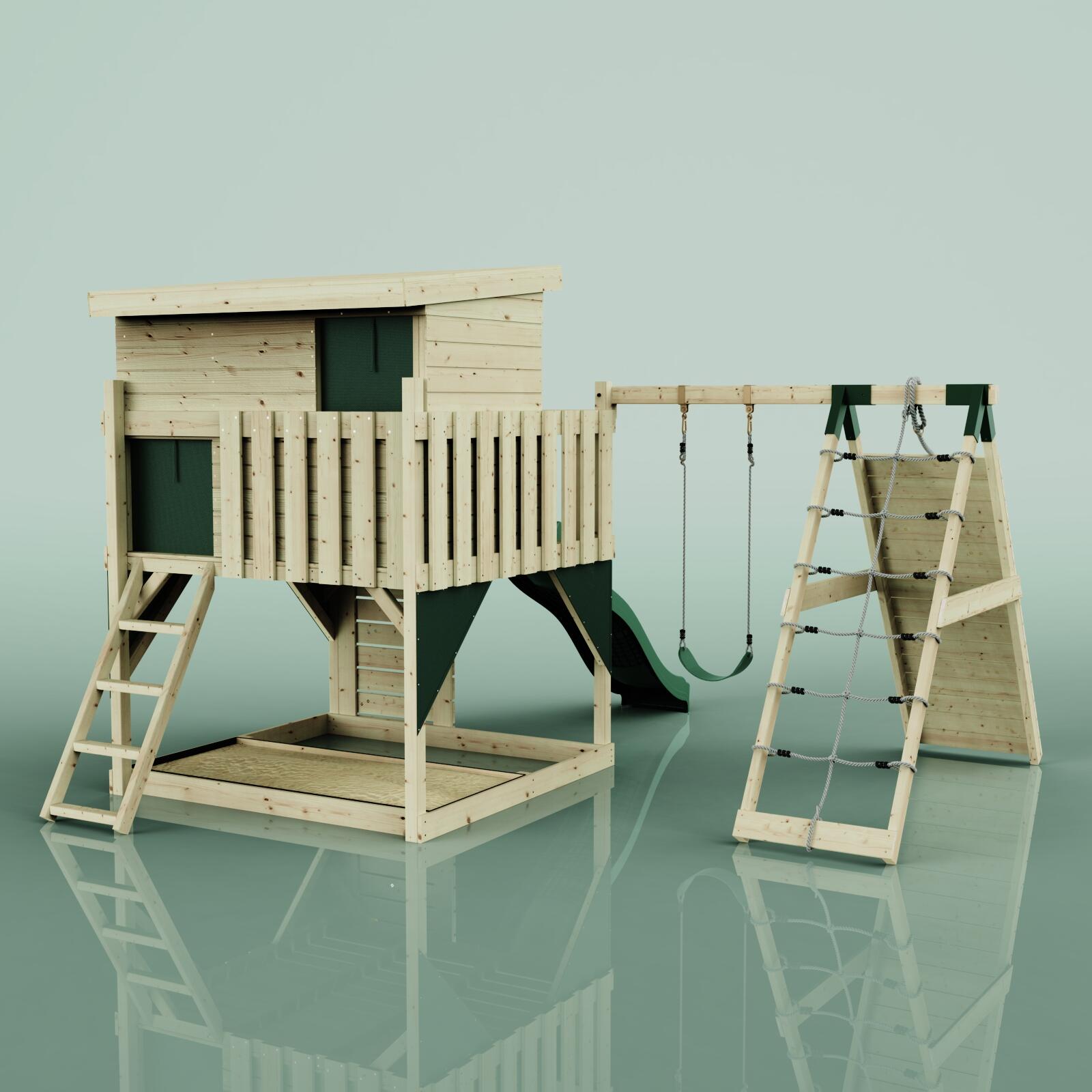 Spielturm Emil mit Kinderschaukel in Dunkelgrün - 415 × 396 × 260 cm 4/6
