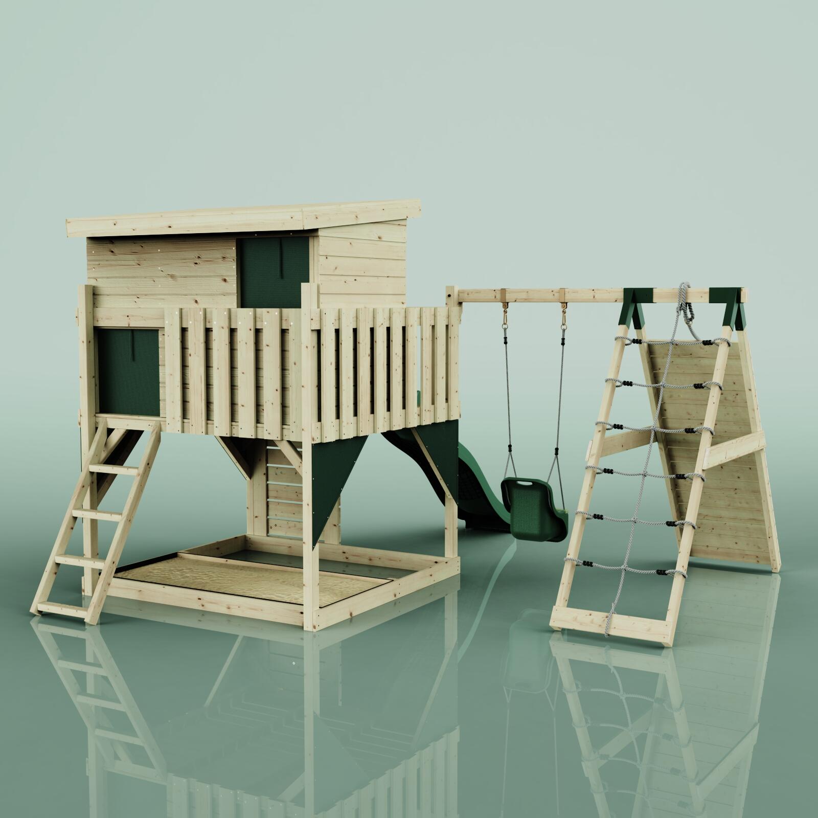 Spielturm Emil mit Babyschaukel in Dunkelgrün - 415 × 396 × 260 cm 4/6