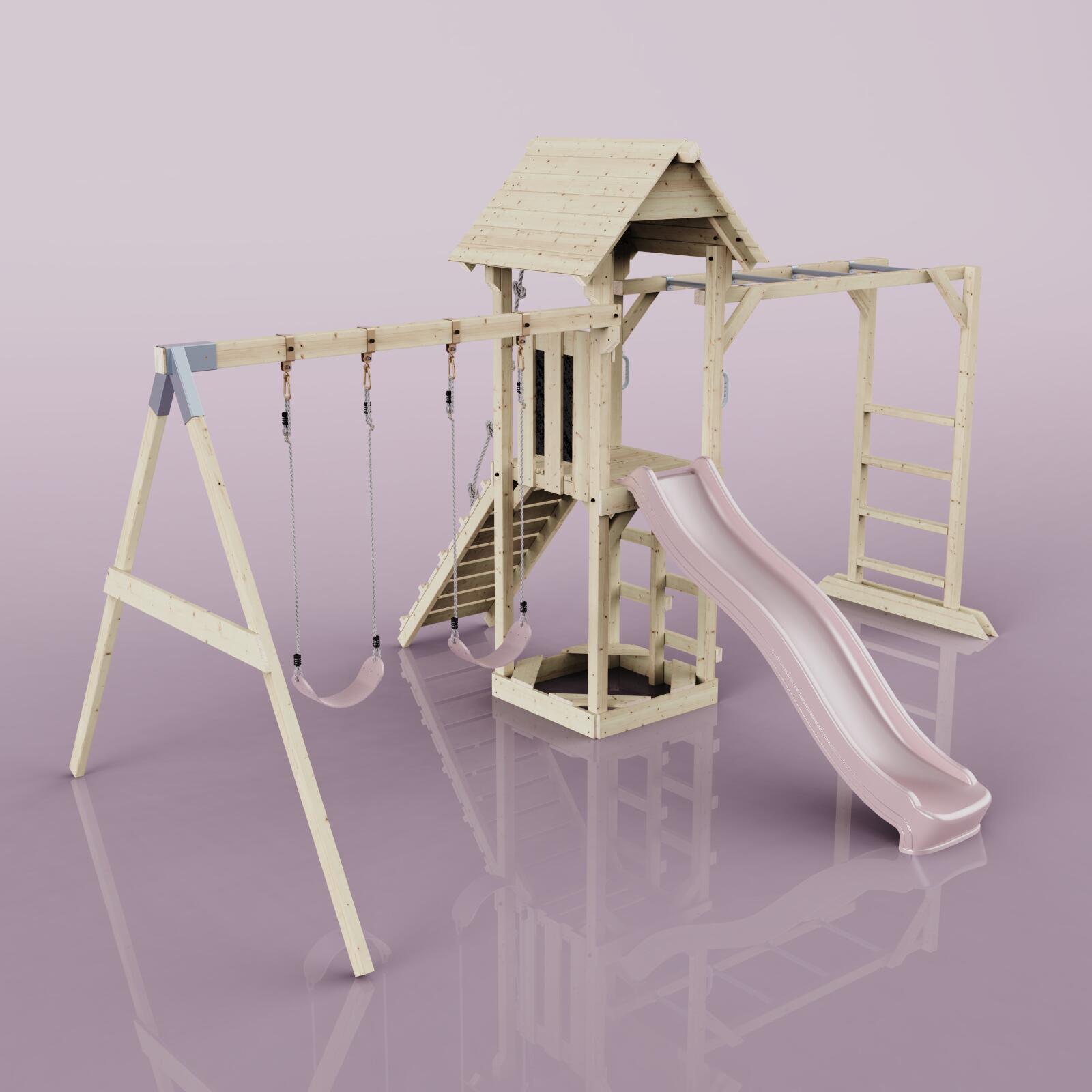 Spielturm Örebro mit Kinderschaukel in Altrosa - 358 × 491 × 275 cm 4/6