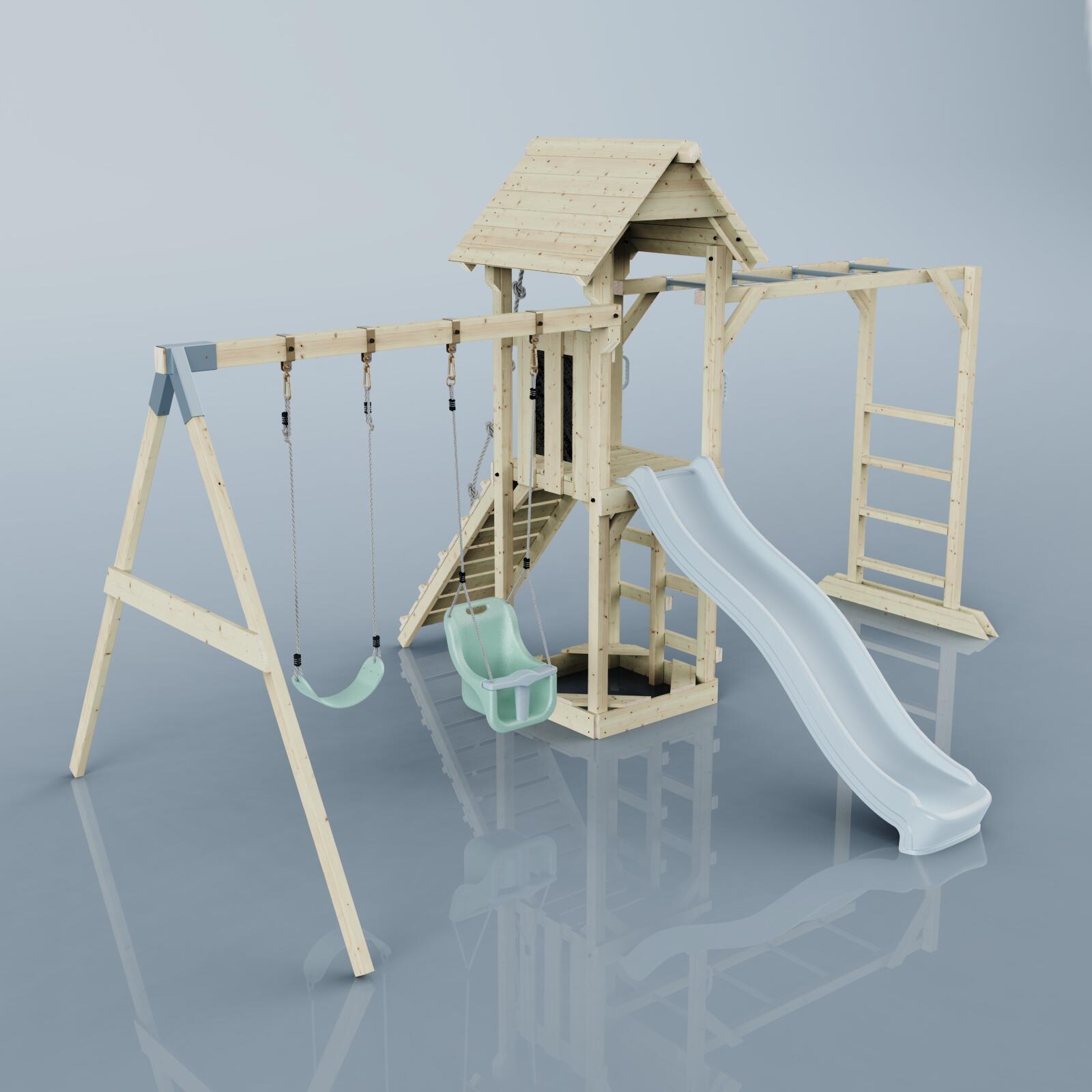 Spielturm Örebro mit Babyschaukel in Eisblau - 358 × 491 × 275 cm 4/6