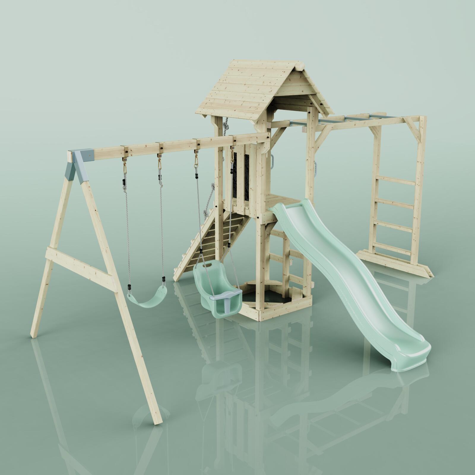 Spielturm Örebro mit Babyschaukel in Mintgrün - 358 × 491 × 275 cm 4/6
