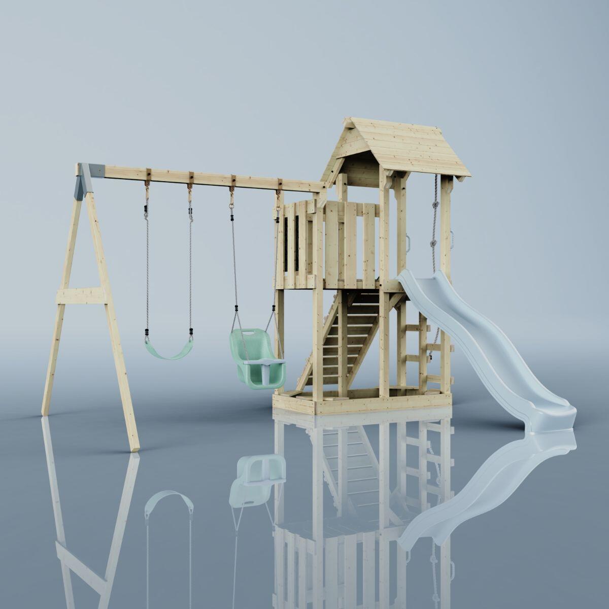 Spielturm Uppsala mit Babyschaukel in Eisblau - 357 × 361 × 273 cm 4/6