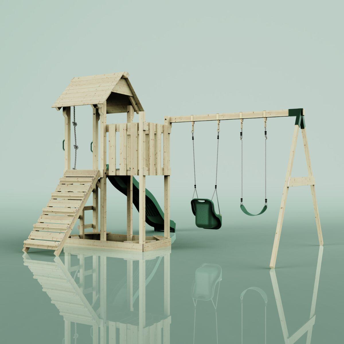 Spielturm Uppsala mit Babyschaukel in Dunkelgrün - 357 × 361 × 273 cm 4/5