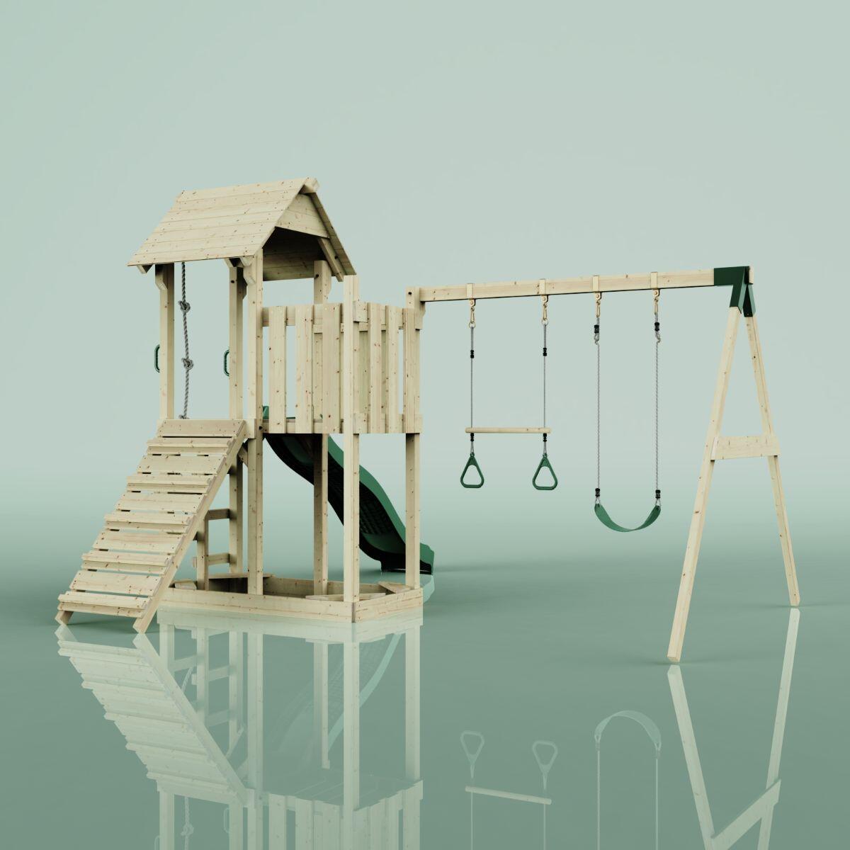 Spielturm Uppsala mit Trapezstange in Dunkelgrün - 357 × 361 × 273 cm 4/5