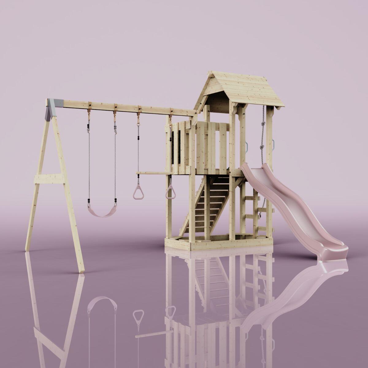 Spielturm Uppsala mit Trapezstange in Altrosa - 357 × 361 × 273 cm 4/6