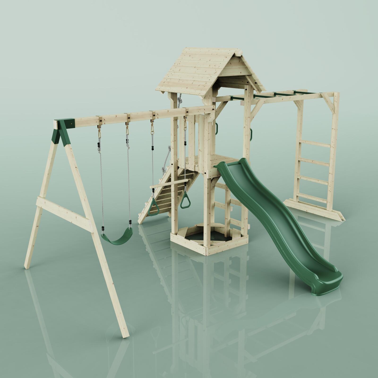 Spielturm Örebro mit Trapezstange in Dunkelgrün - 358 × 491 × 275 cm 4/6