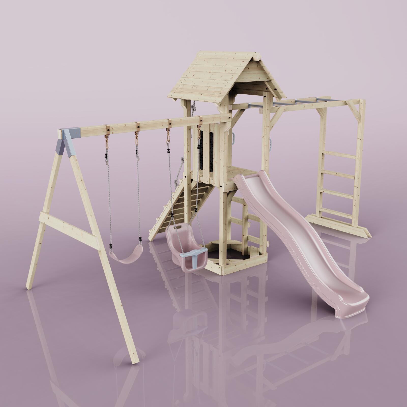 Spielturm Örebro mit Babyschaukel in Altrosa - 358 × 491 × 275 cm 4/6