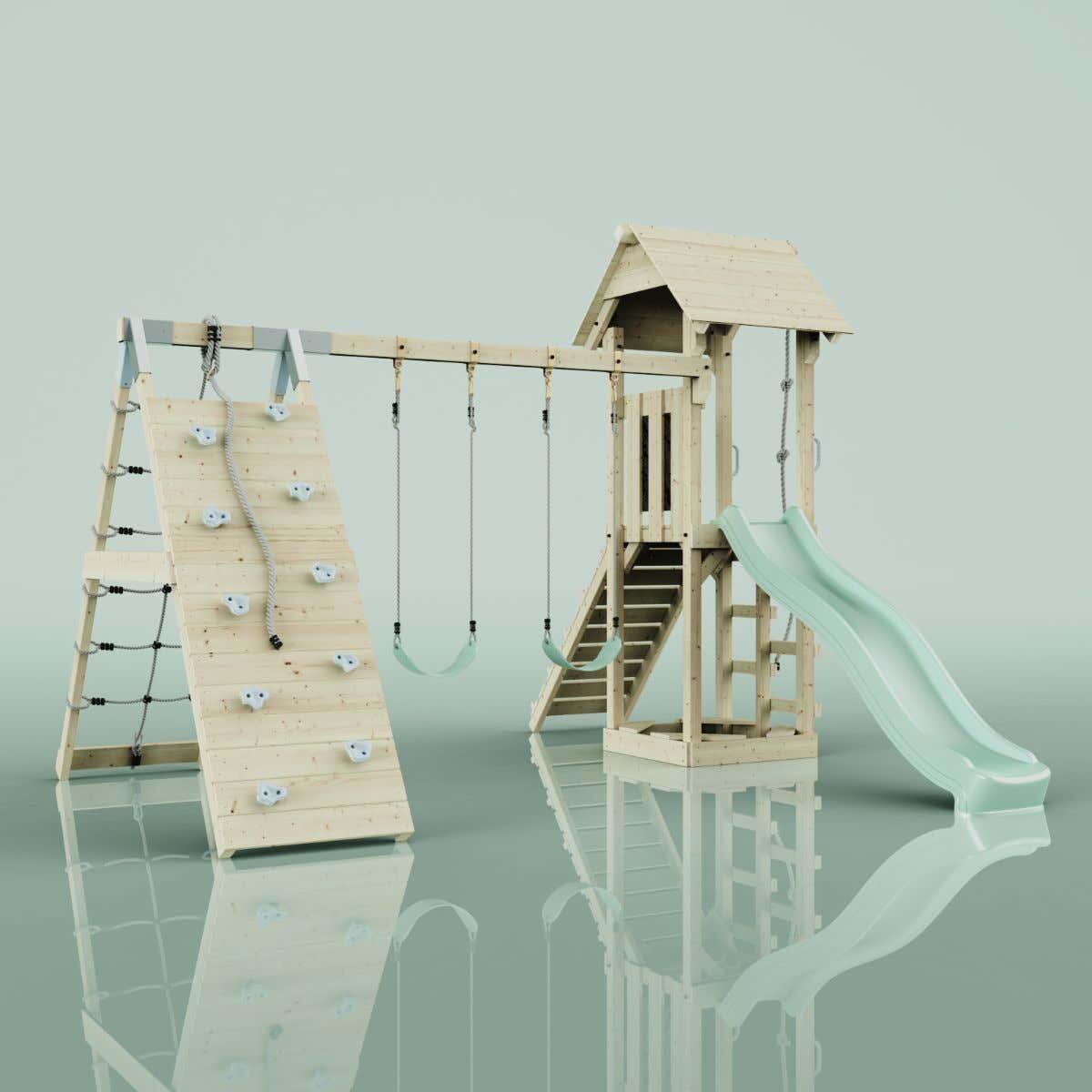 Spielturm Kiruna mit Kinderschaukel in Mintgrün - 357 × 380 × 274 cm 4/6