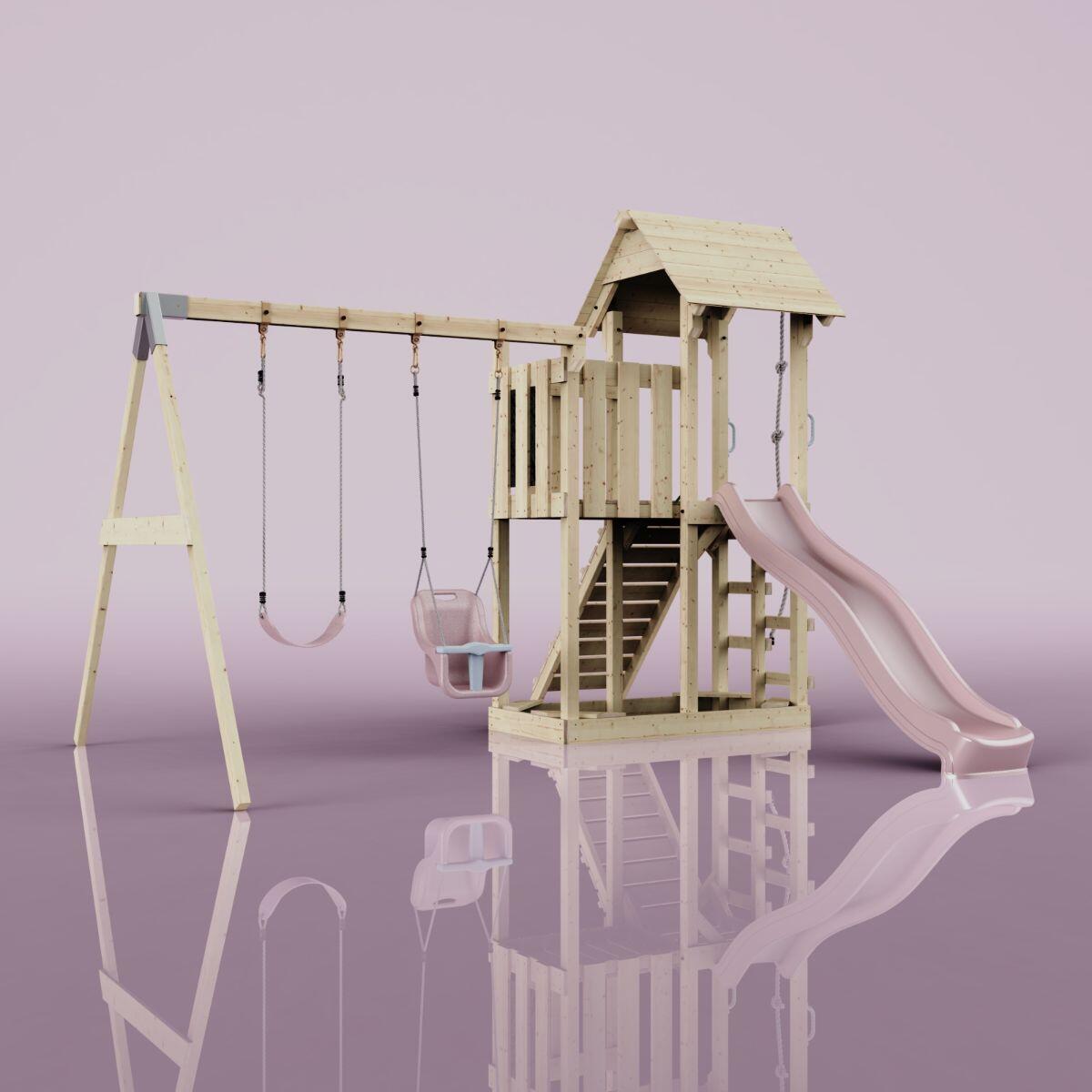 Spielturm Uppsala mit Babyschaukel in Altrosa - 357 × 361 × 273 cm 4/6
