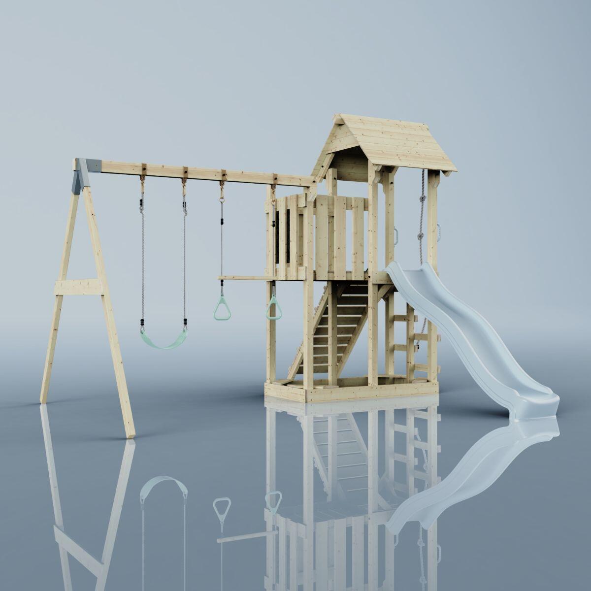 Spielturm Uppsala mit Trapezstange in Eisblau - 357 × 361 × 273 cm 4/6