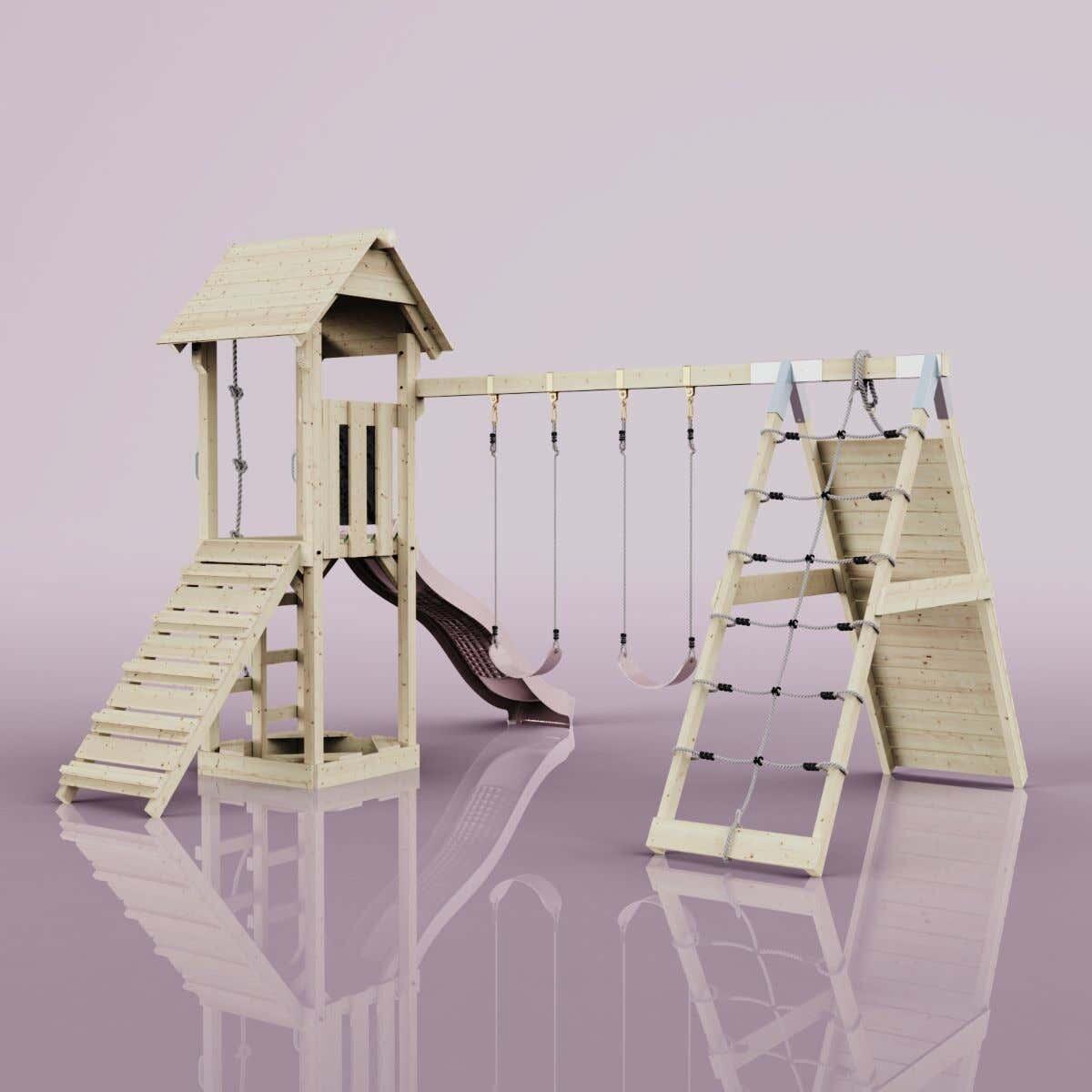 Spielturm Kiruna mit Kinderschaukel in Altrosa - 357 × 380 × 274 cm 3/6
