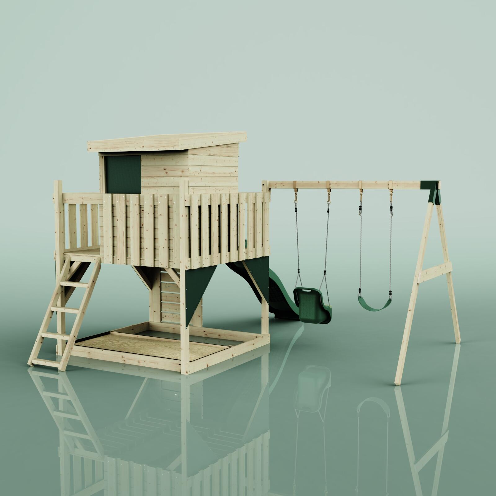 Spielturm Björn mit Babyschaukel in Dunkelgrün - 415 × 396 × 261 cm 4/6