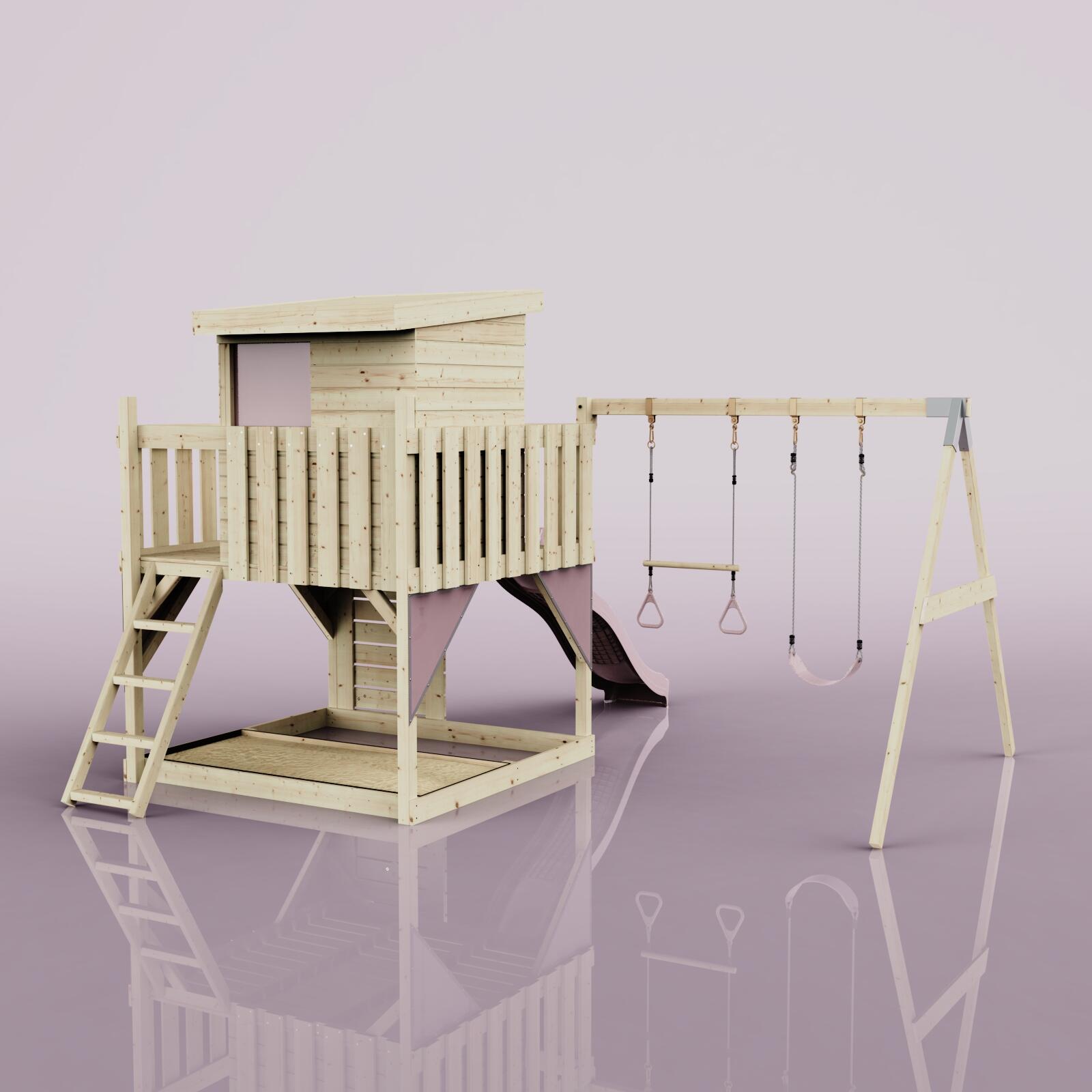 Spielturm Björn mit Trapezstange in Altrosa - 415 × 396 × 261 cm 4/6