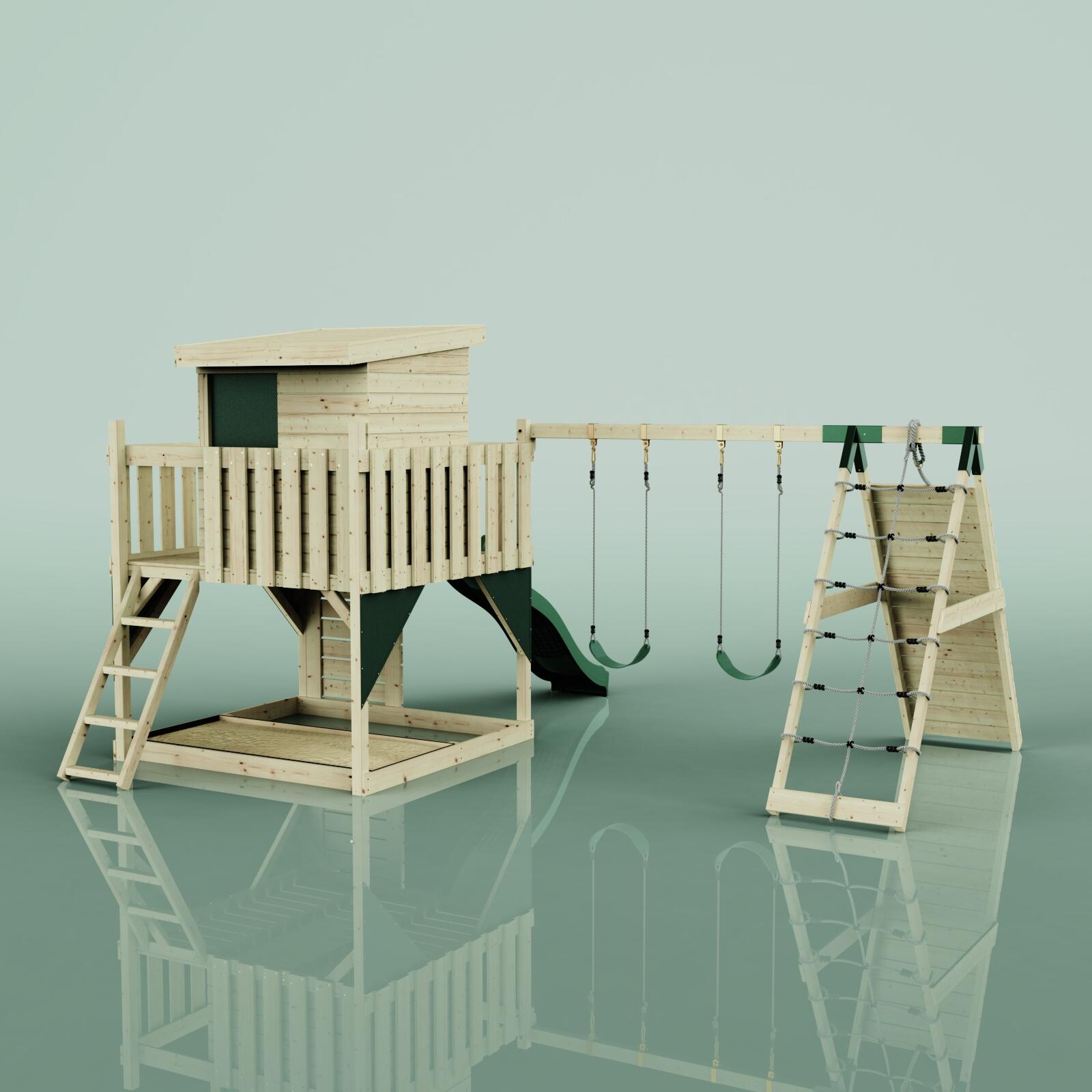 Spielturm Frida mit Kinderschaukel in Dunkelgrün - 414 × 468 × 261 cm 4/6