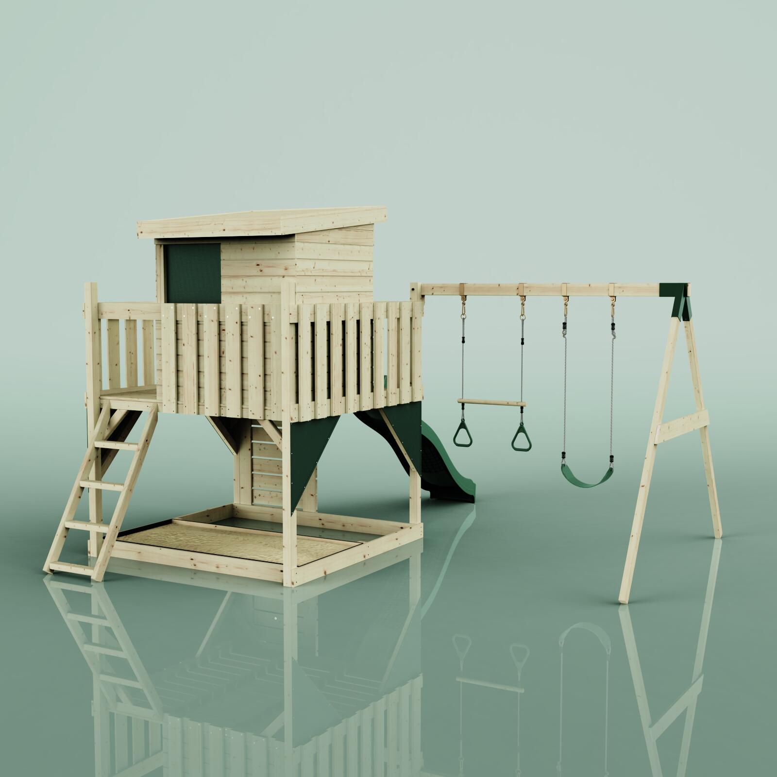 Spielturm Björn mit Trapezstange in Dunkelgrün - 415 × 396 × 261 cm 4/6