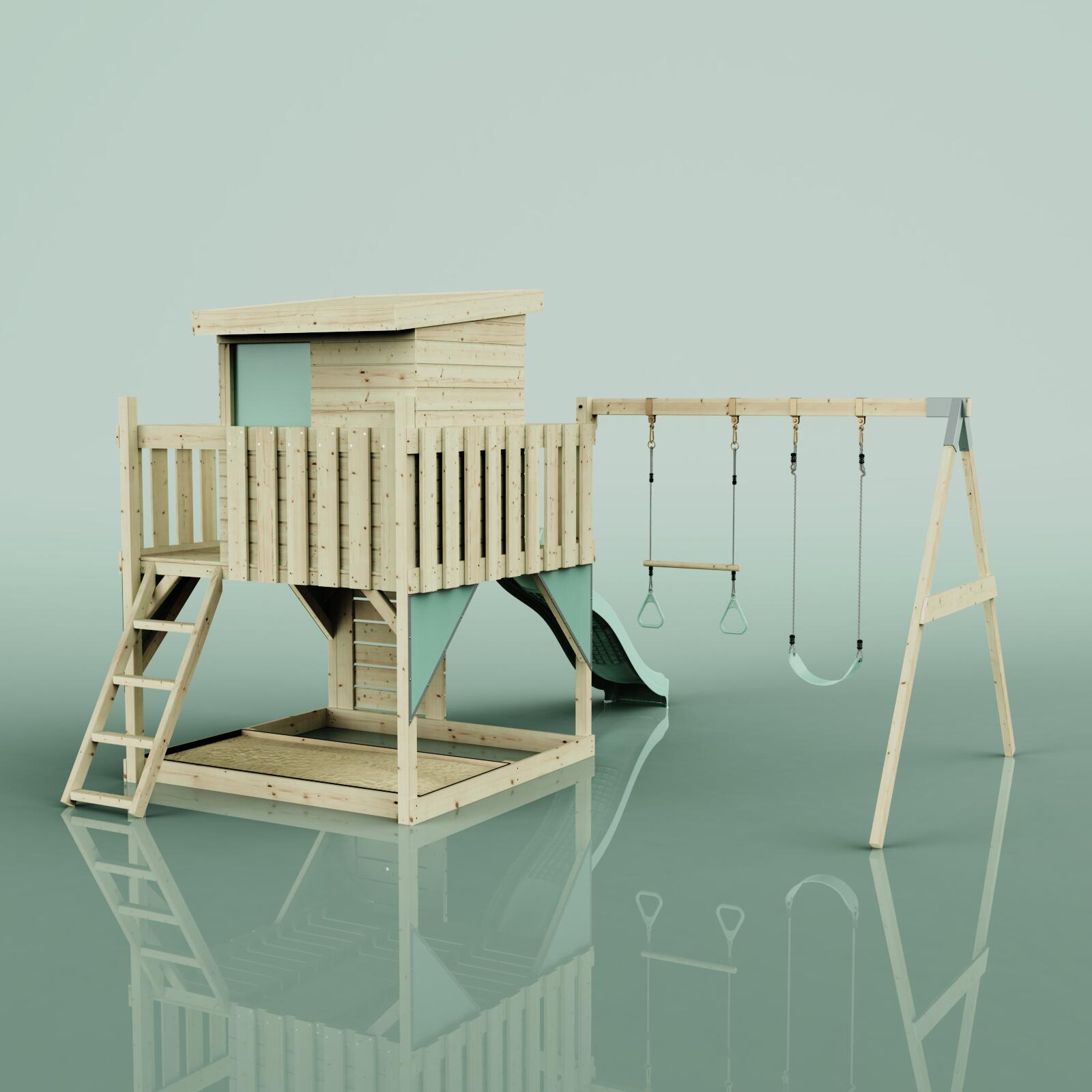 Spielturm Björn mit Trapezstange in Mintgrün - 415 × 396 × 261 cm 4/6