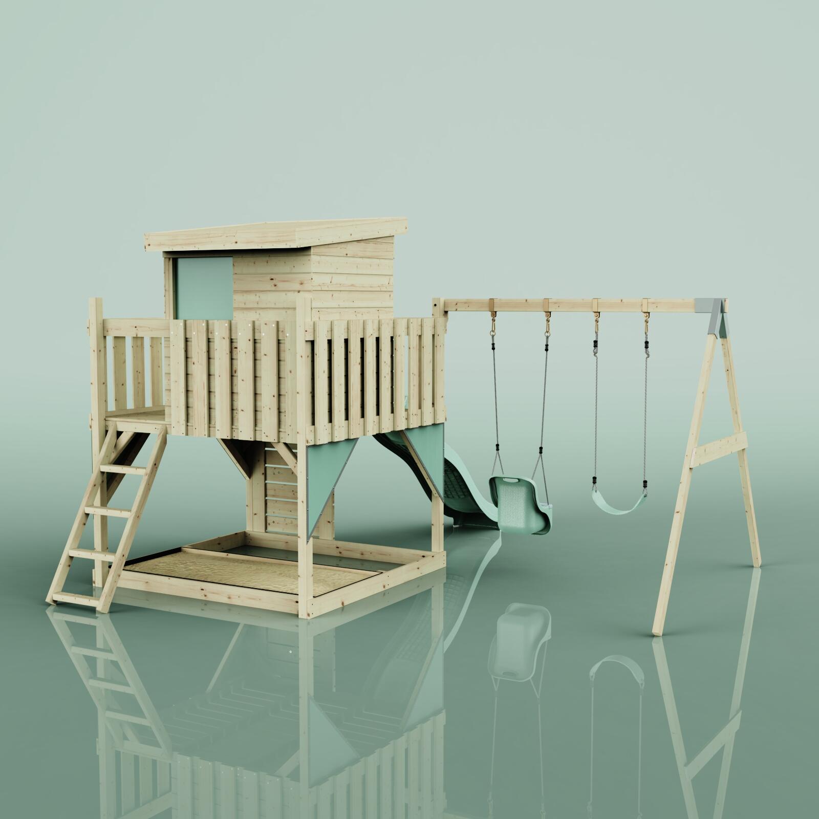 Spielturm Björn mit Babyschaukel in Mintgrün - 415 × 396 × 261 cm 4/6