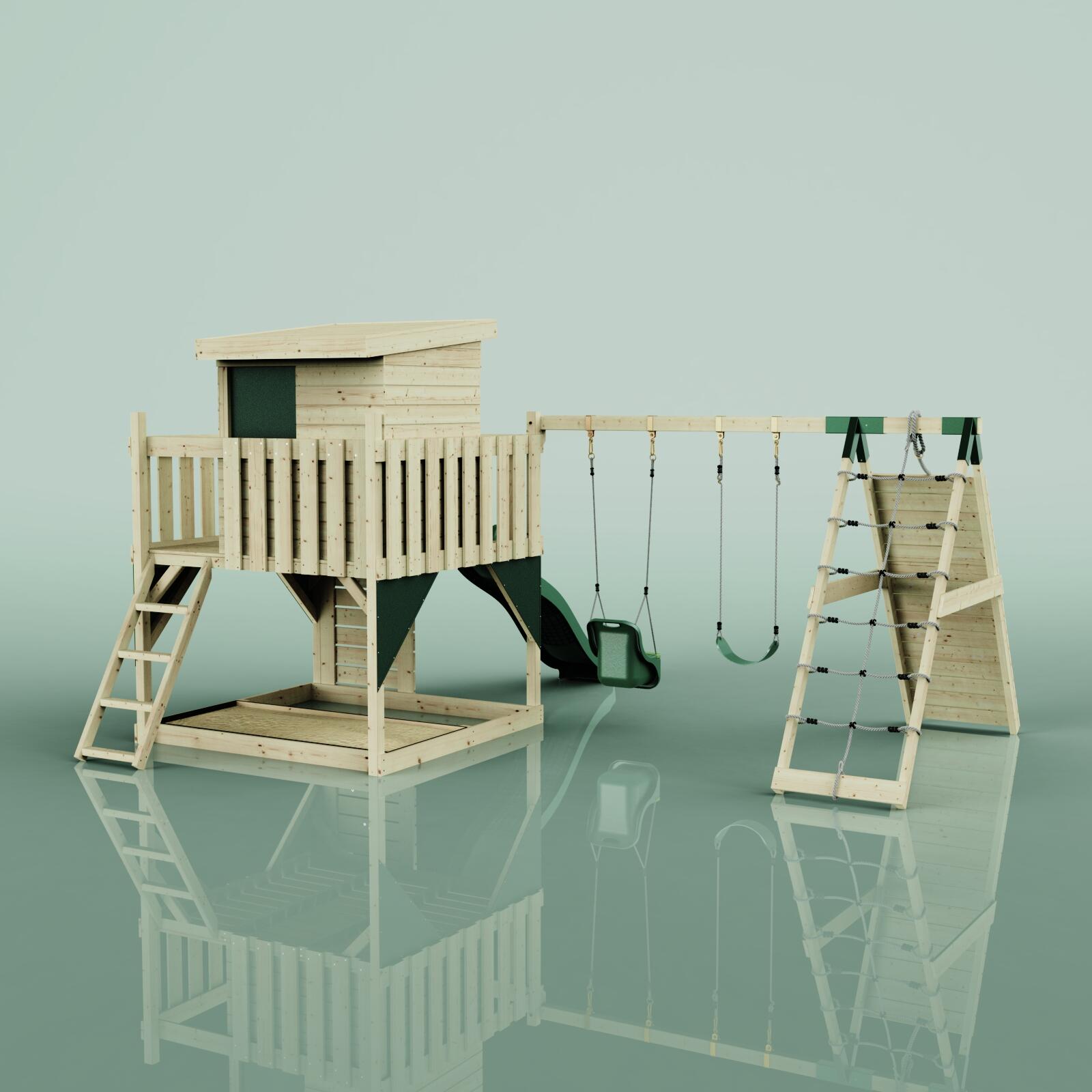 Spielturm Frida mit Babyschaukel in Dunkelgrün - 414 × 468 × 261 cm 4/6