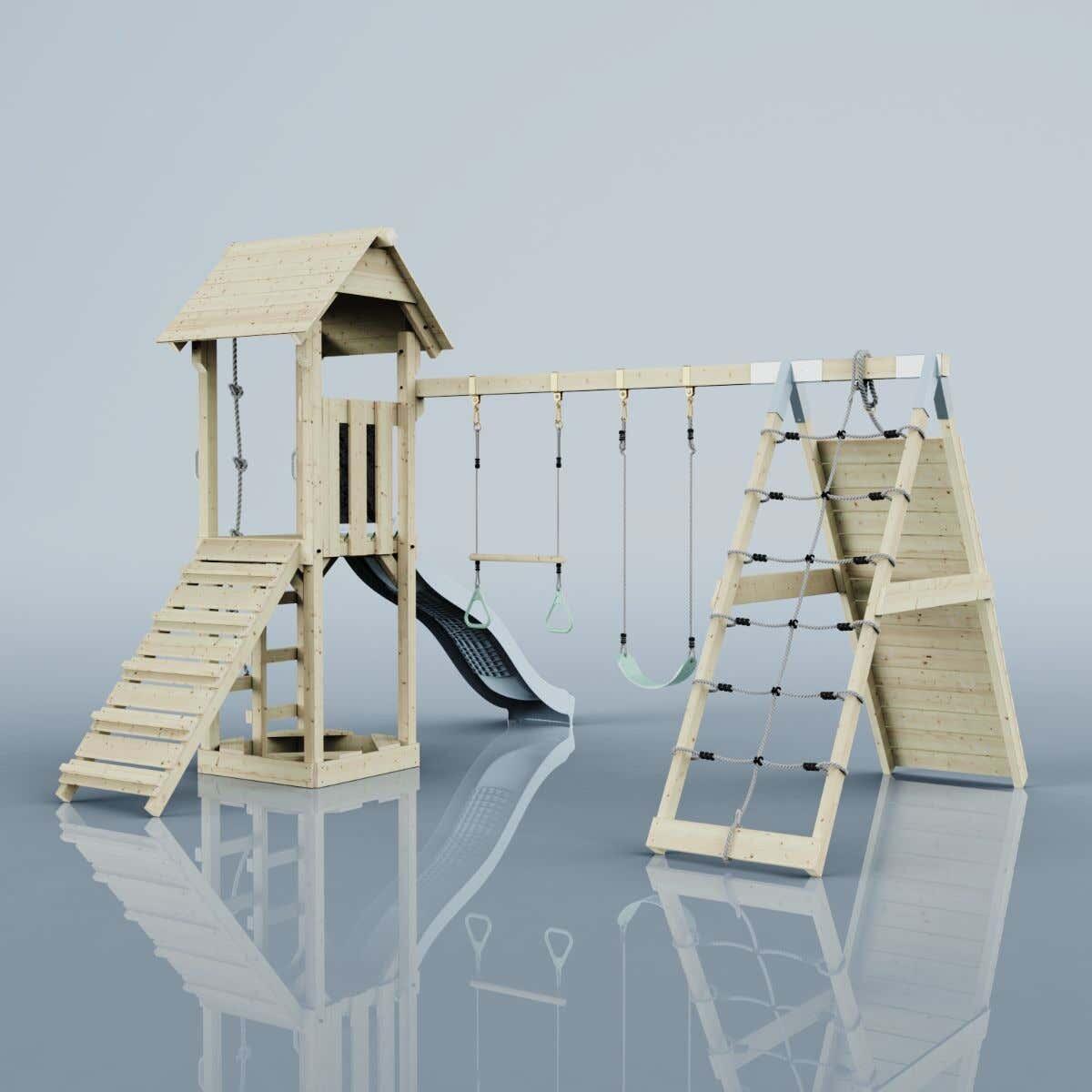 Spielturm Kiruna mit Trapezstange in Eisblau - 357 × 380 × 274 cm 3/6