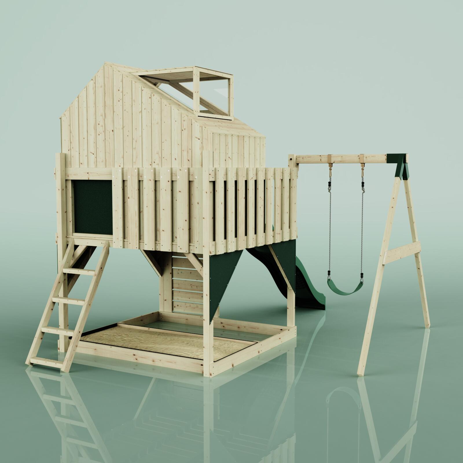Spielturm Madita mit Kinderschaukel in Dunkelgrün - 414 × 308 × 291 cm 4/5