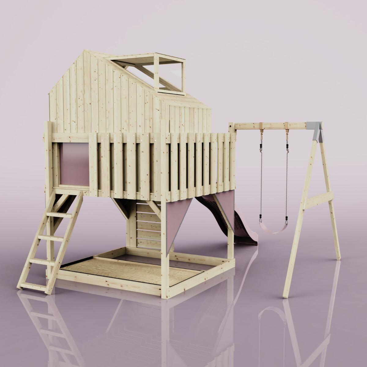 Spielturm Madita mit Kinderschaukel in Altrosa - 414 × 308 × 291 cm 4/6